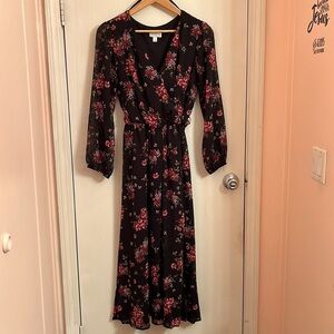 Beautiful floral dress with v neck wrap top and elastic waist band